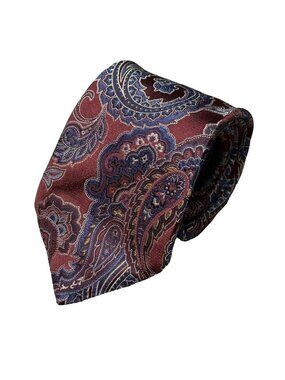 ETON Tie Paisley Jacquard Woven 100% Silk Made in Italy Red/Blue 3"